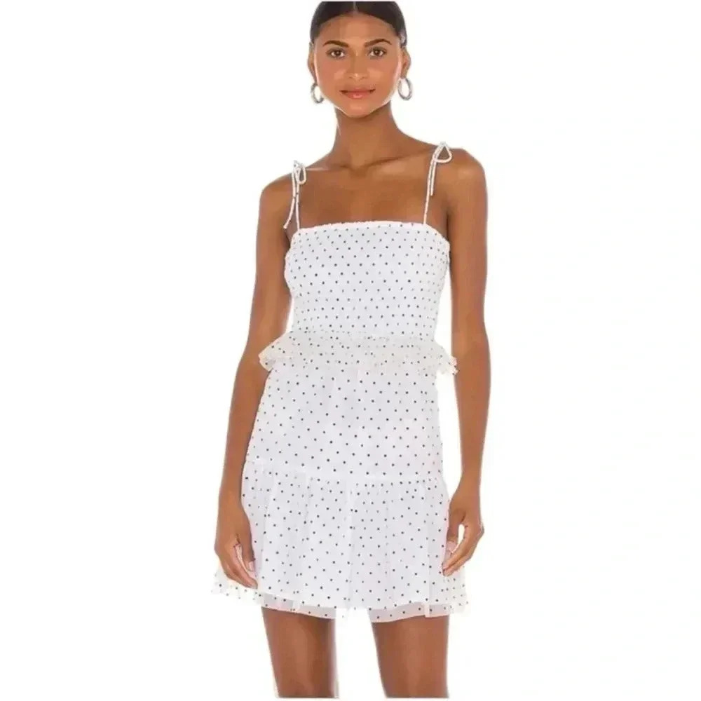 LOVERS + FRIENDS | NWOT Blakeley Mini Dress | Black White Polka Dot Ruffles | L - Picture 3 of 11